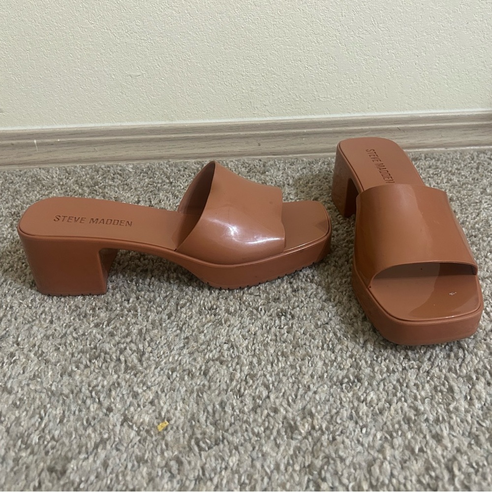 Steve Madden Harlin Heeled Sandal Camel Jelly Chunky Platform Size 8 Preppy Fall